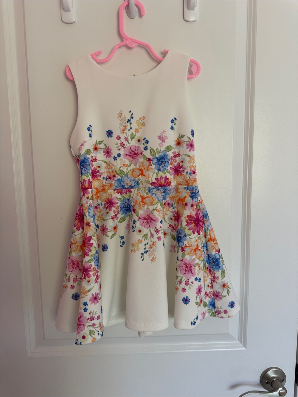 Girls Cream Floral Fit-and-Flare Dress